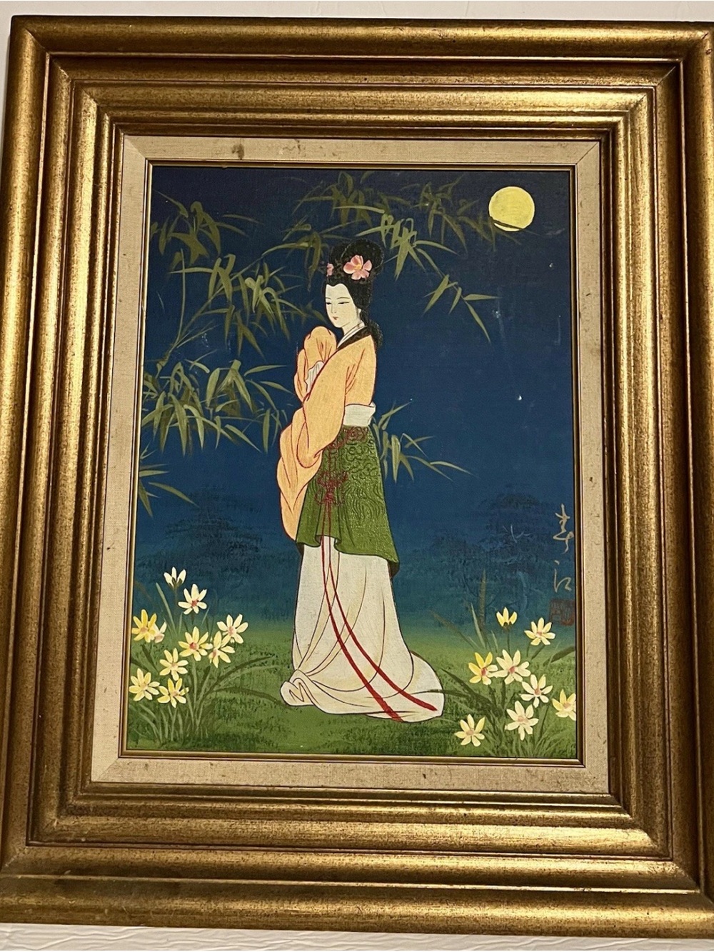 Vintage Oriental Geisha Oil Painting Canvas